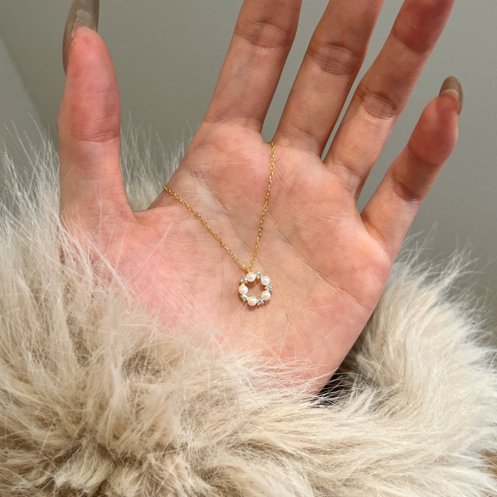 Women's Pearl Zircon Ring All-match Clavicle Chain