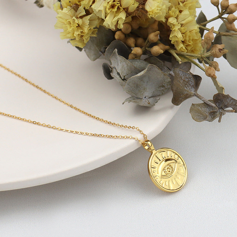 Angel's Eye Coin Necklace Gold Round Plate Pendant
