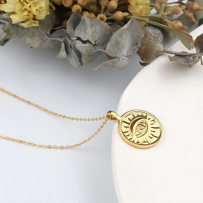 Angel's Eye Coin Necklace Gold Round Plate Pendant