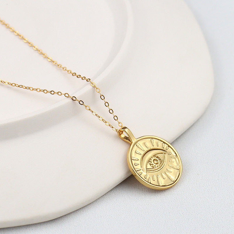 Angel's Eye Coin Necklace Gold Round Plate Pendant