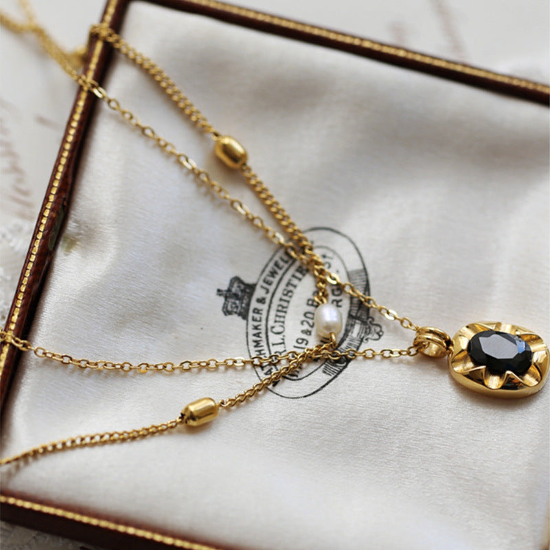 Cool-style 18K Gold-plated Niche Luxury Pearl And Rice-bead Choker Necklace