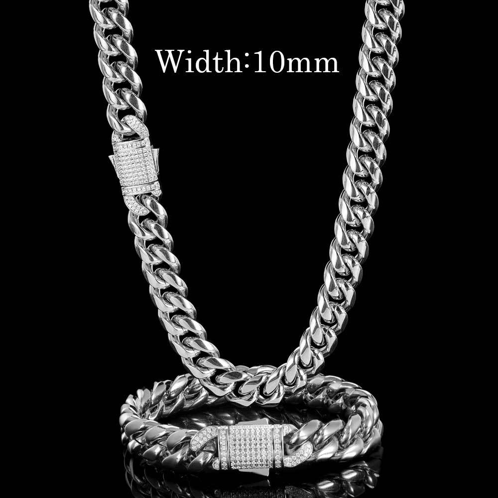 Hip Hop Spring Clasp Stainless Steel Cuban Chain Necklace Titanium Steel Jewelry