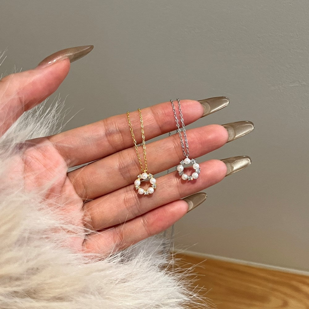 Women's Pearl Zircon Ring All-match Clavicle Chain