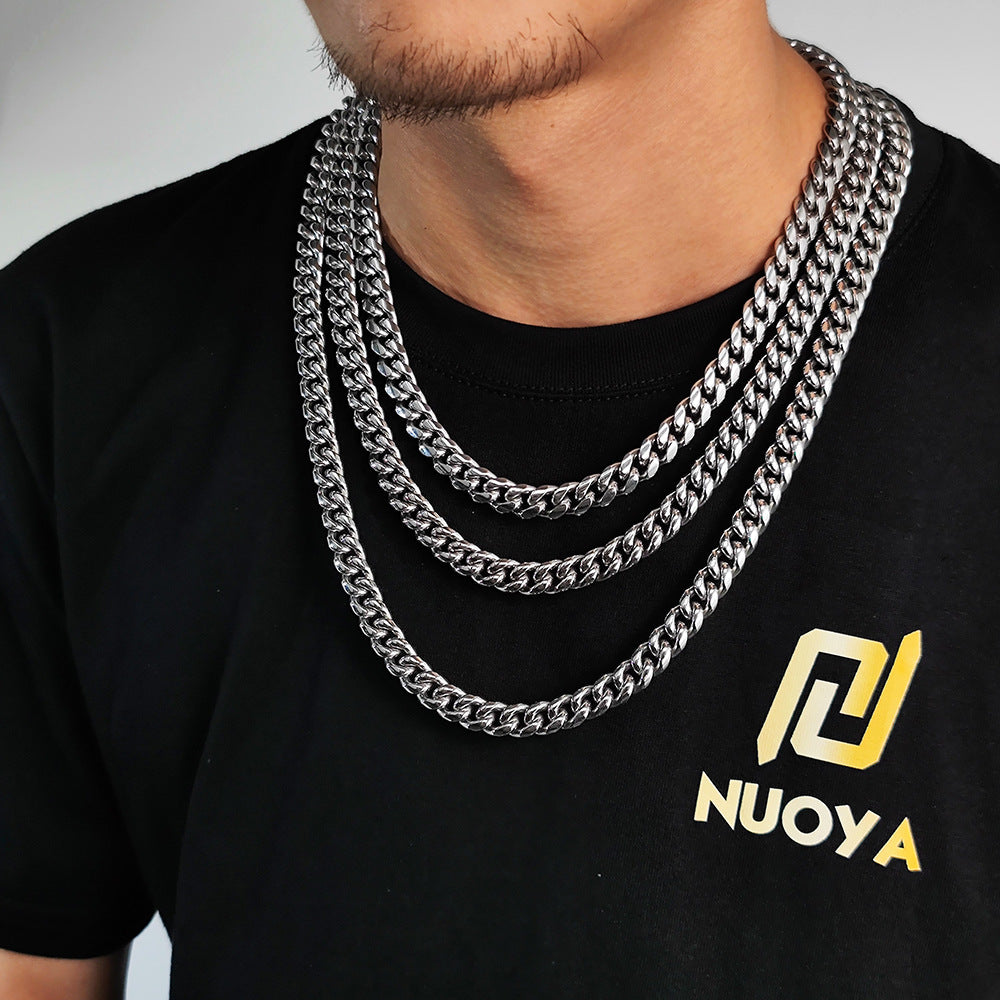 Hip Hop Spring Clasp Stainless Steel Cuban Chain Necklace Titanium Steel Jewelry