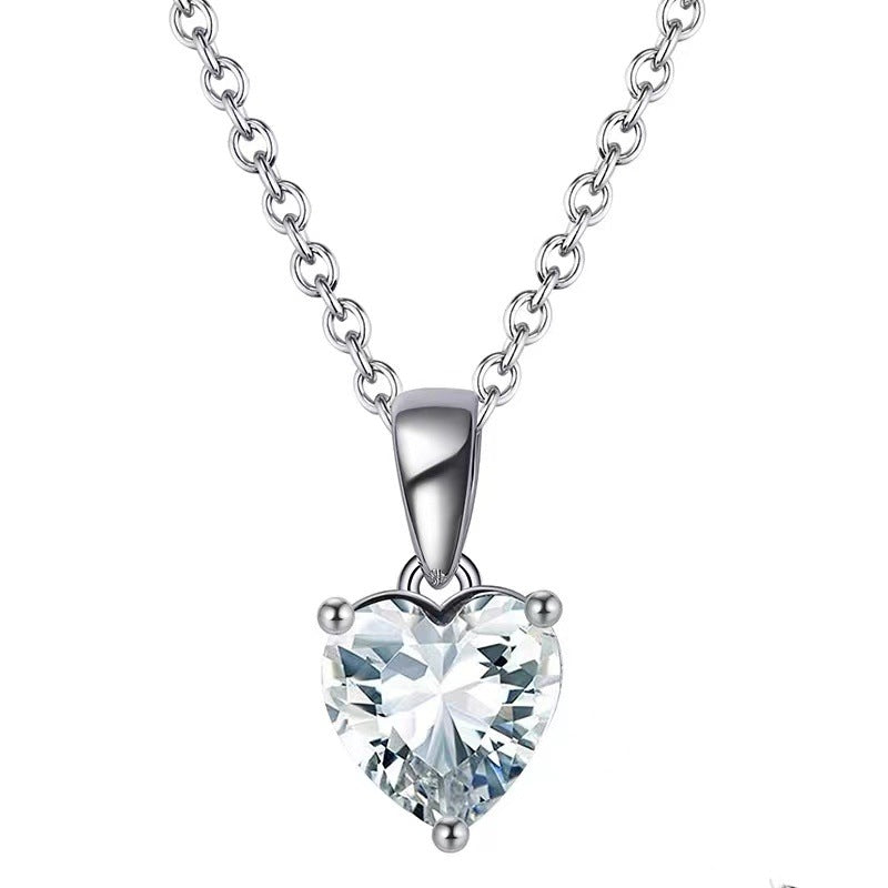 Women's Colorful Heart Gemstone Necklace, Birthday Stone 3A Zircon