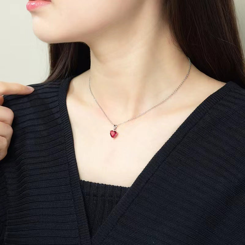 Women's Colorful Heart Gemstone Necklace, Birthday Stone 3A Zircon