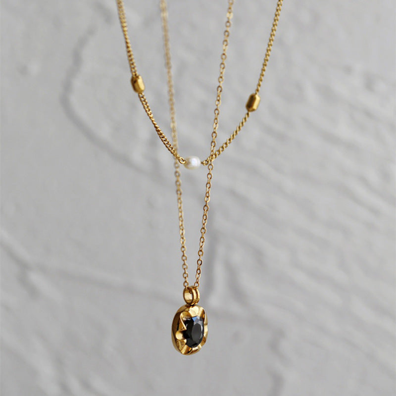 Cool-style 18K Gold-plated Niche Luxury Pearl And Rice-bead Choker Necklace