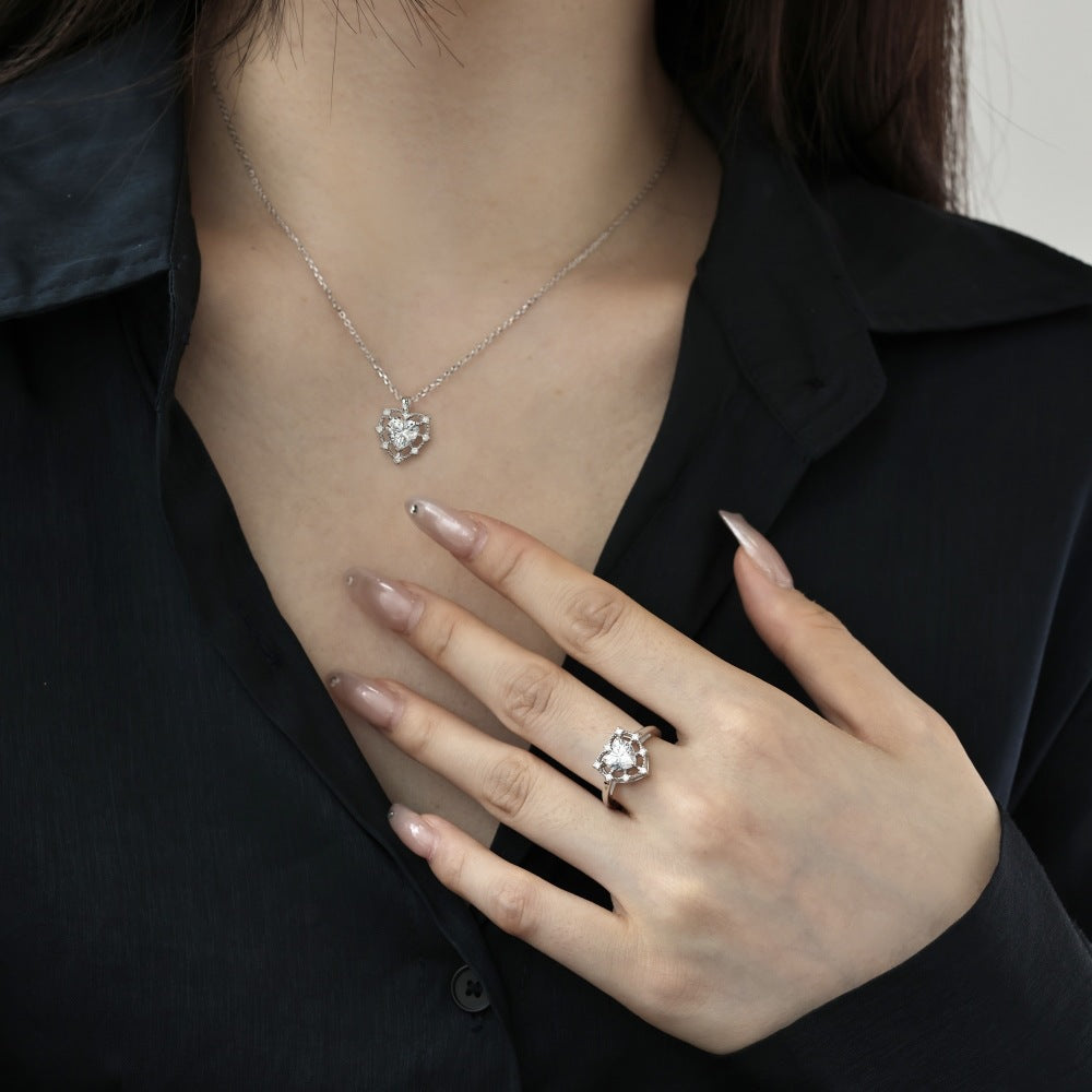 Hollowed Heart Shape Necklace Ear Stud Women