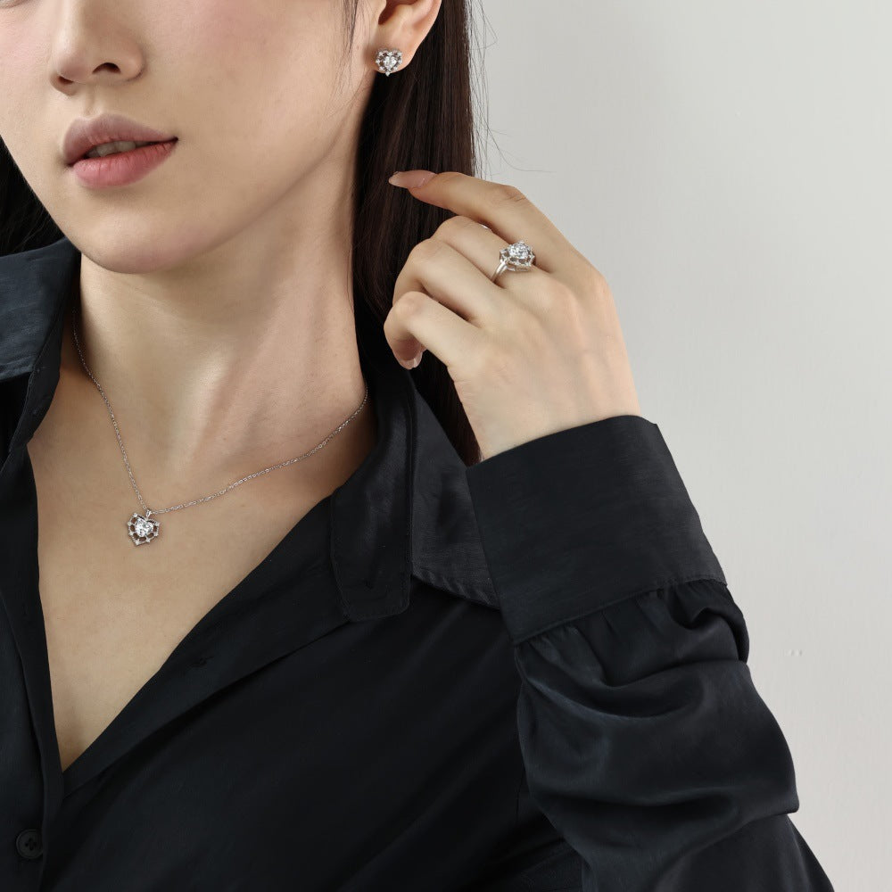 Hollowed Heart Shape Necklace Ear Stud Women