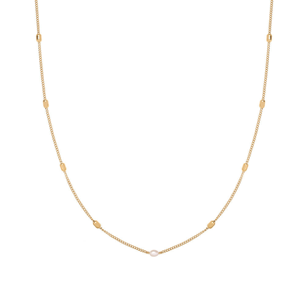 Cool-style 18K Gold-plated Niche Luxury Pearl And Rice-bead Choker Necklace