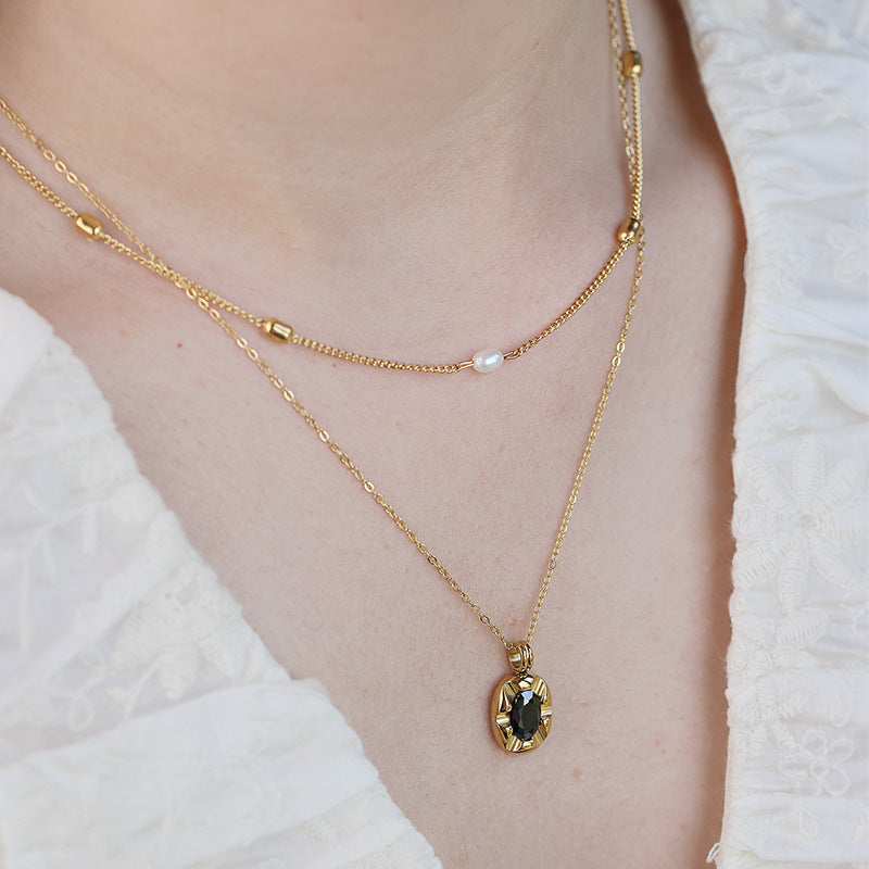Cool-style 18K Gold-plated Niche Luxury Pearl And Rice-bead Choker Necklace