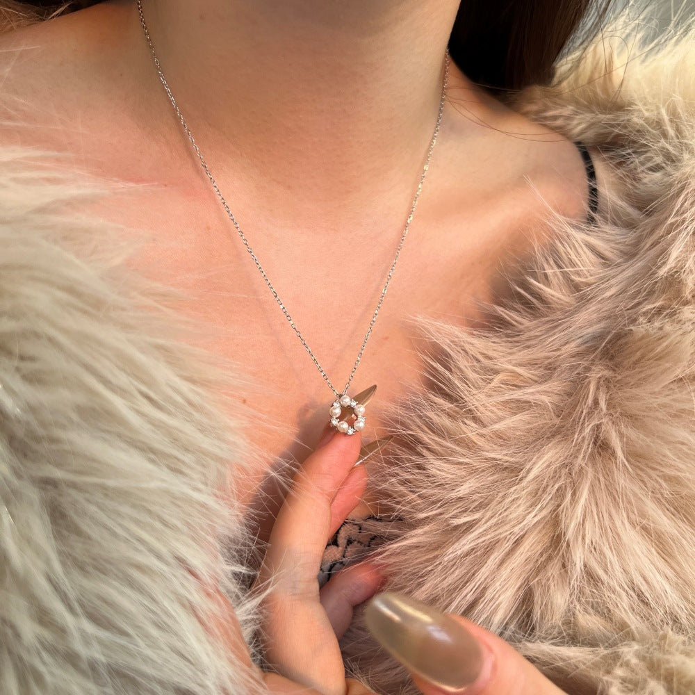 Women's Pearl Zircon Ring All-match Clavicle Chain